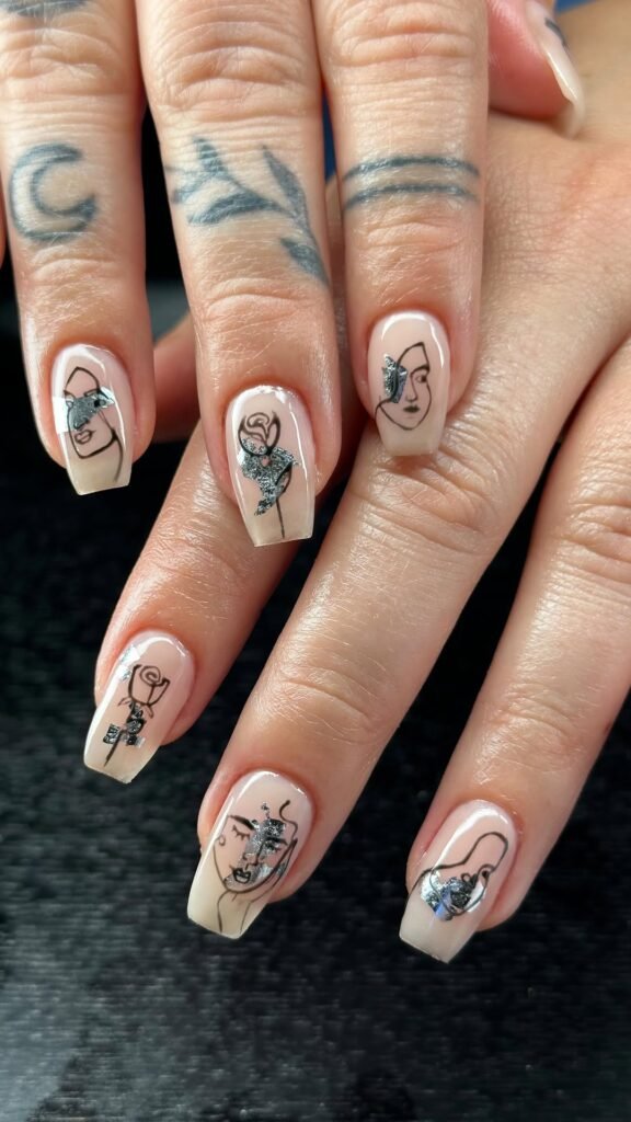 Abstract face and profile line drawings by lules_nail_art_studio