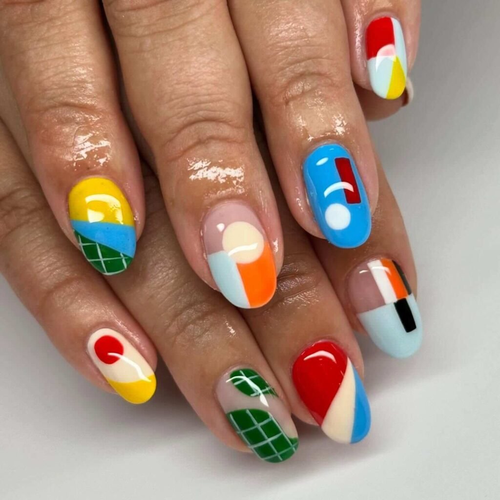 Bold geometric abstract nails with sharp angles by veedidem