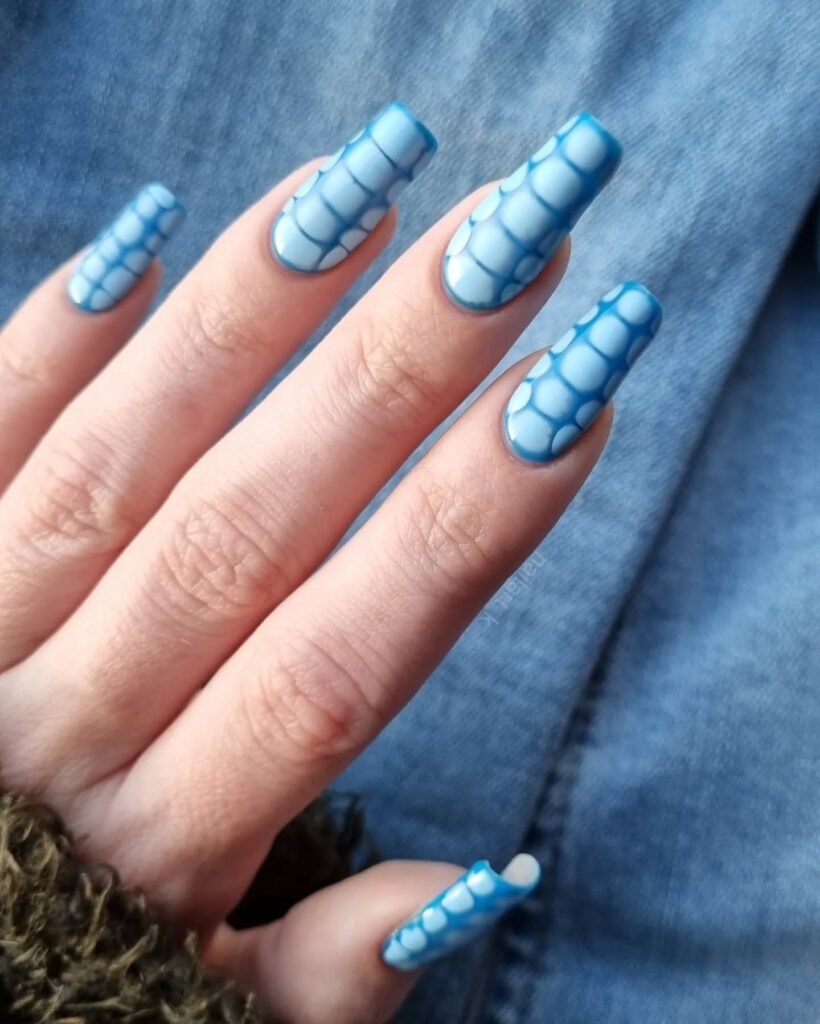  Bright blue crocodile-inspired pattern by nailart_k