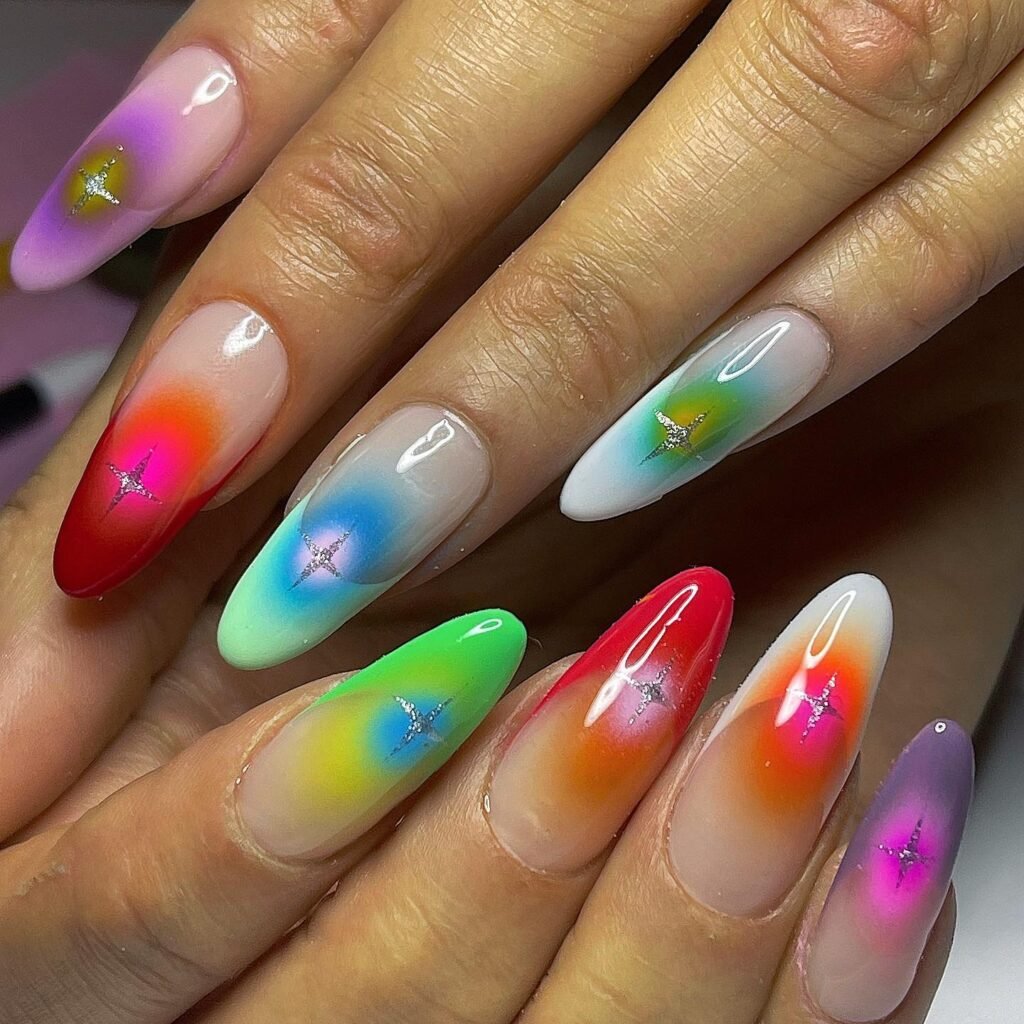 Bright multi-colored shimmer effect by 1.800.nailme