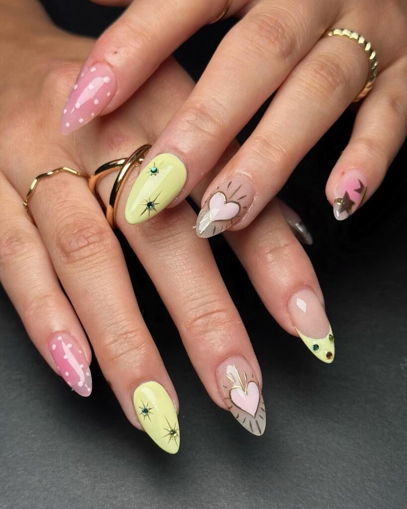 Clear base with rhinestone clusters in abstract patterns by crystalnails8