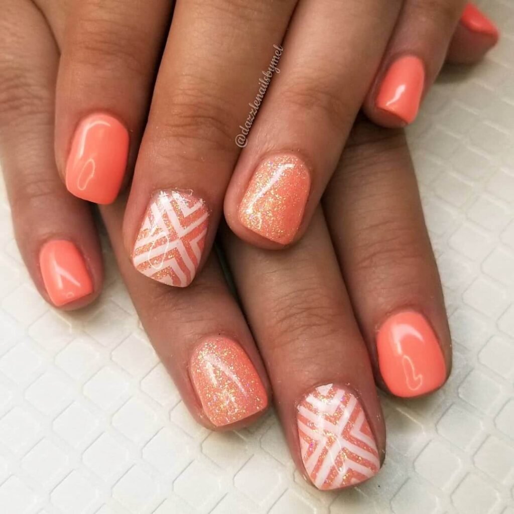 Coral nails with fine glitter by dazzlenailsbymel