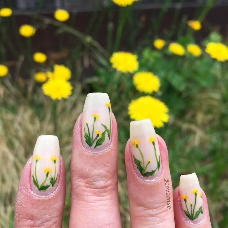 Dandelion seed nails with floating seeds by nailbeautyguide