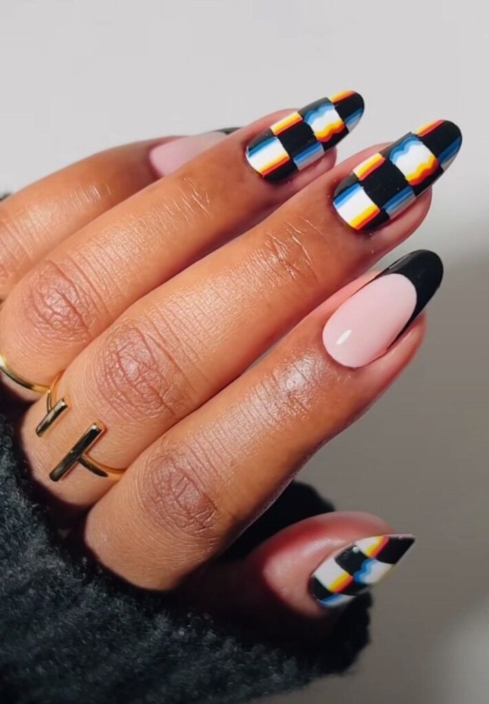 Digital glitch effect nails with pixelated patterns by nailbeautyguide