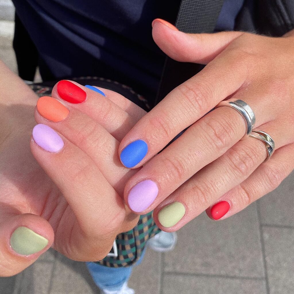 Each nail different matte color with unique patterns by elias.nails
