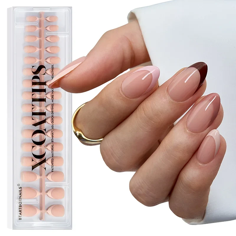 French - Peach Short Almond Pastel Tips