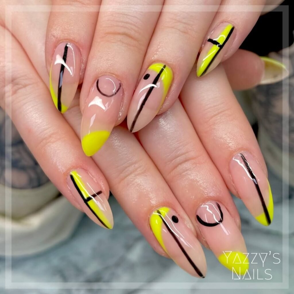 Geometric mustard nails with modern elements by
yazzysnails