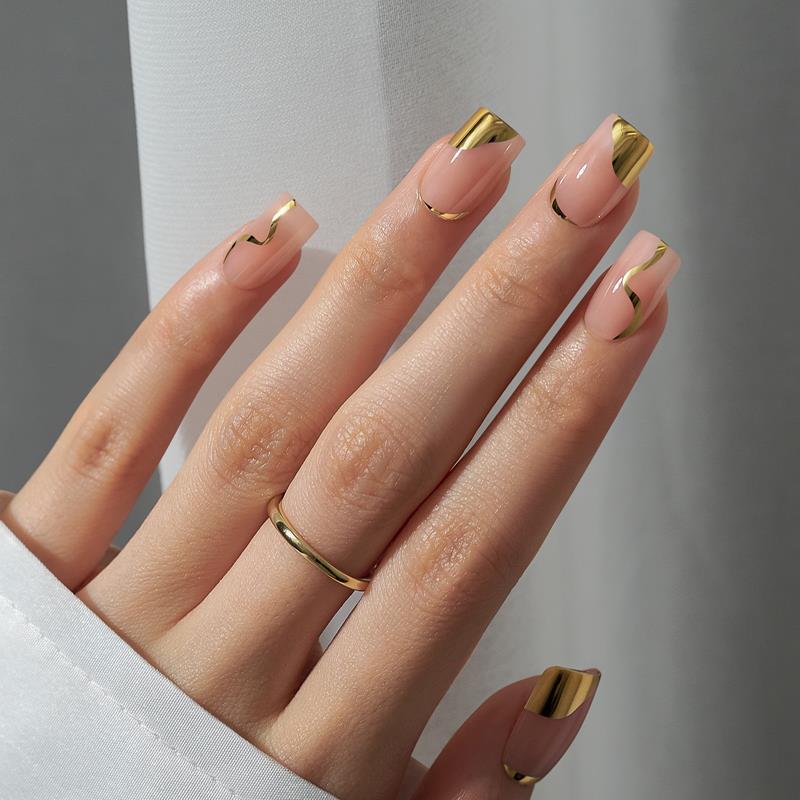 Gold Leaf Square Nails - Press On Nails
