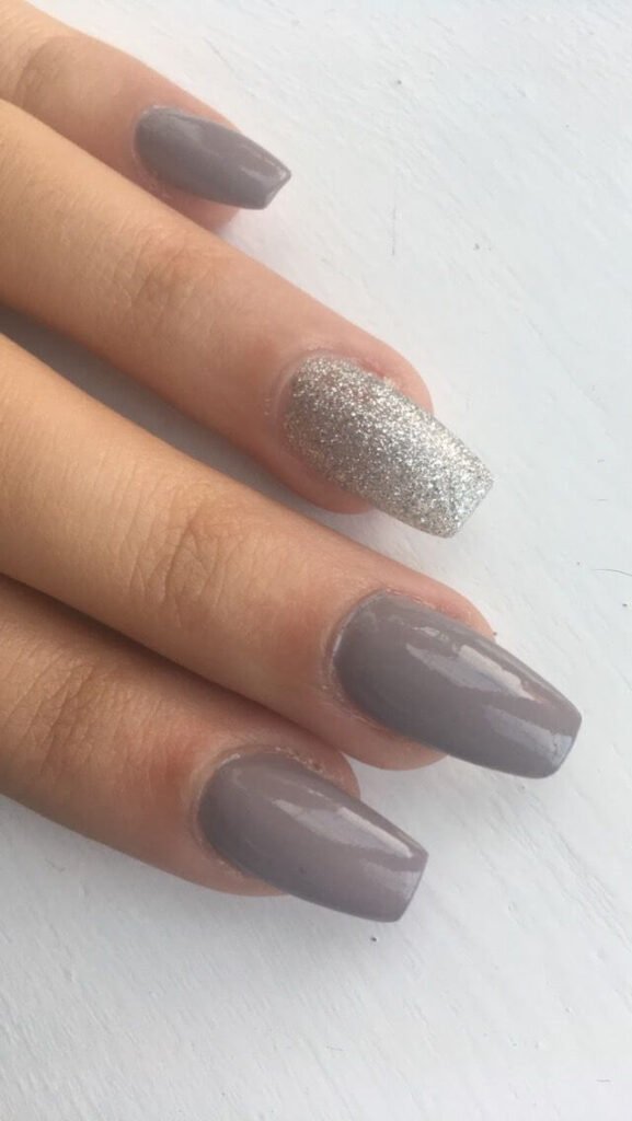 Grey nails with glitter tips by nailbeautyguide