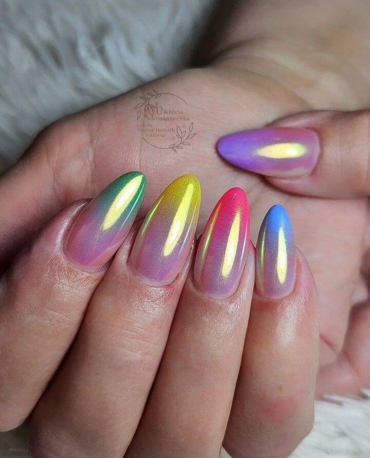 Holographic prism nails with rainbow reflections by nailbeautyguide