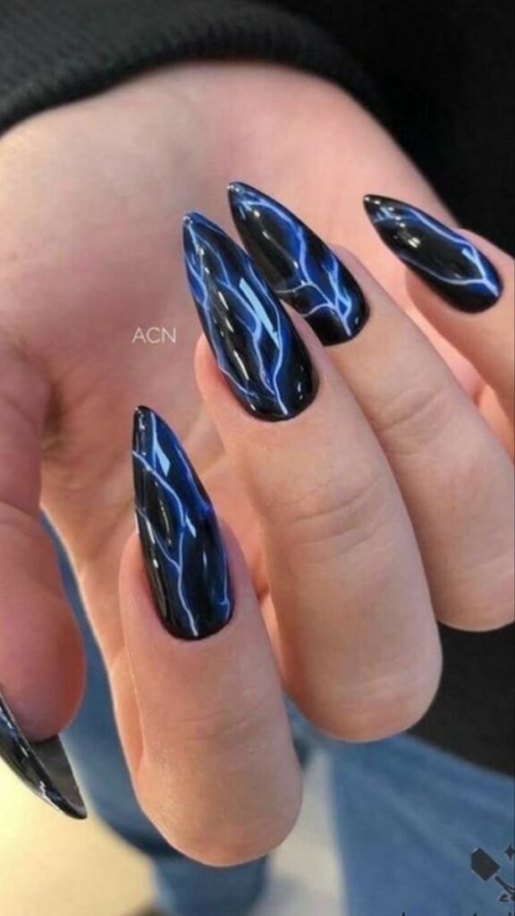 Lightning bolt nails with electric effects by nailbeautyguide