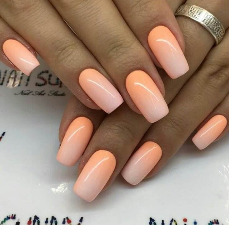 Peach ombre nails with glossy finish by nailbeautyguide