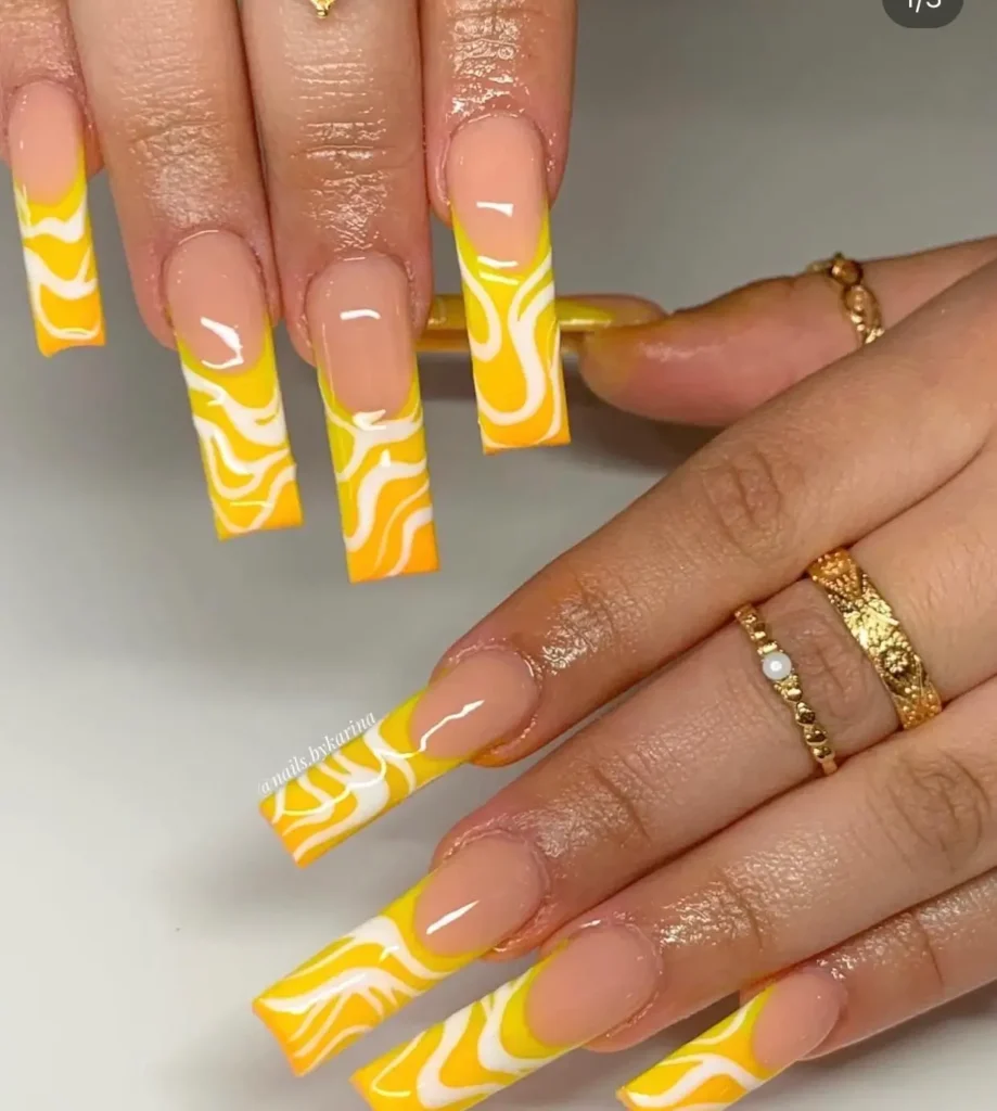 Saffron swirl nails with exotic spices by nailbeautyguide