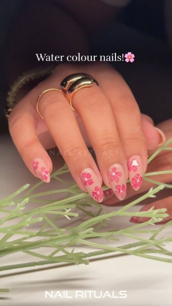 Soft watercolor blend nails with paint brushes by chennai.nailrituals