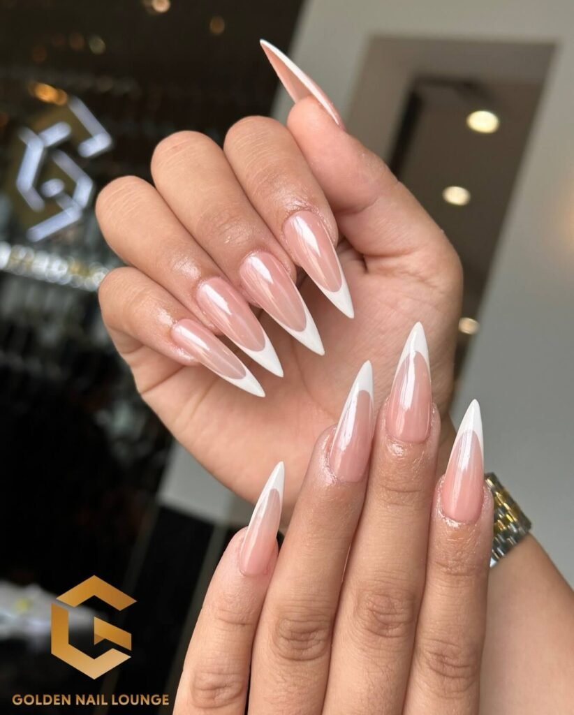 White Stiletto Nails by goldennaillounge_
