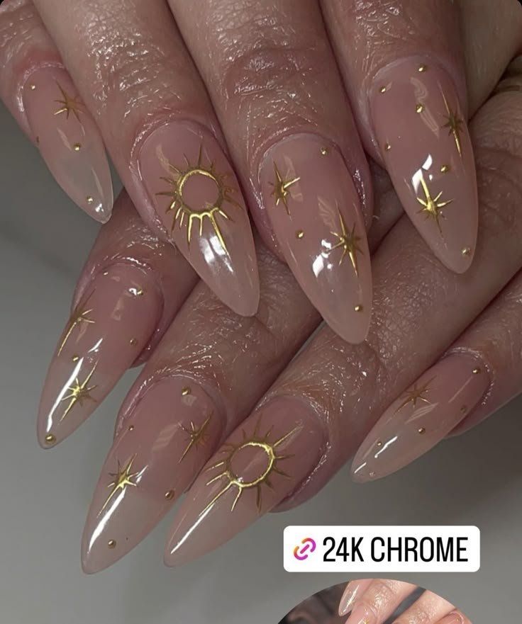 Yellow galaxy nails with stars and cosmic effects by nailbeautyguide