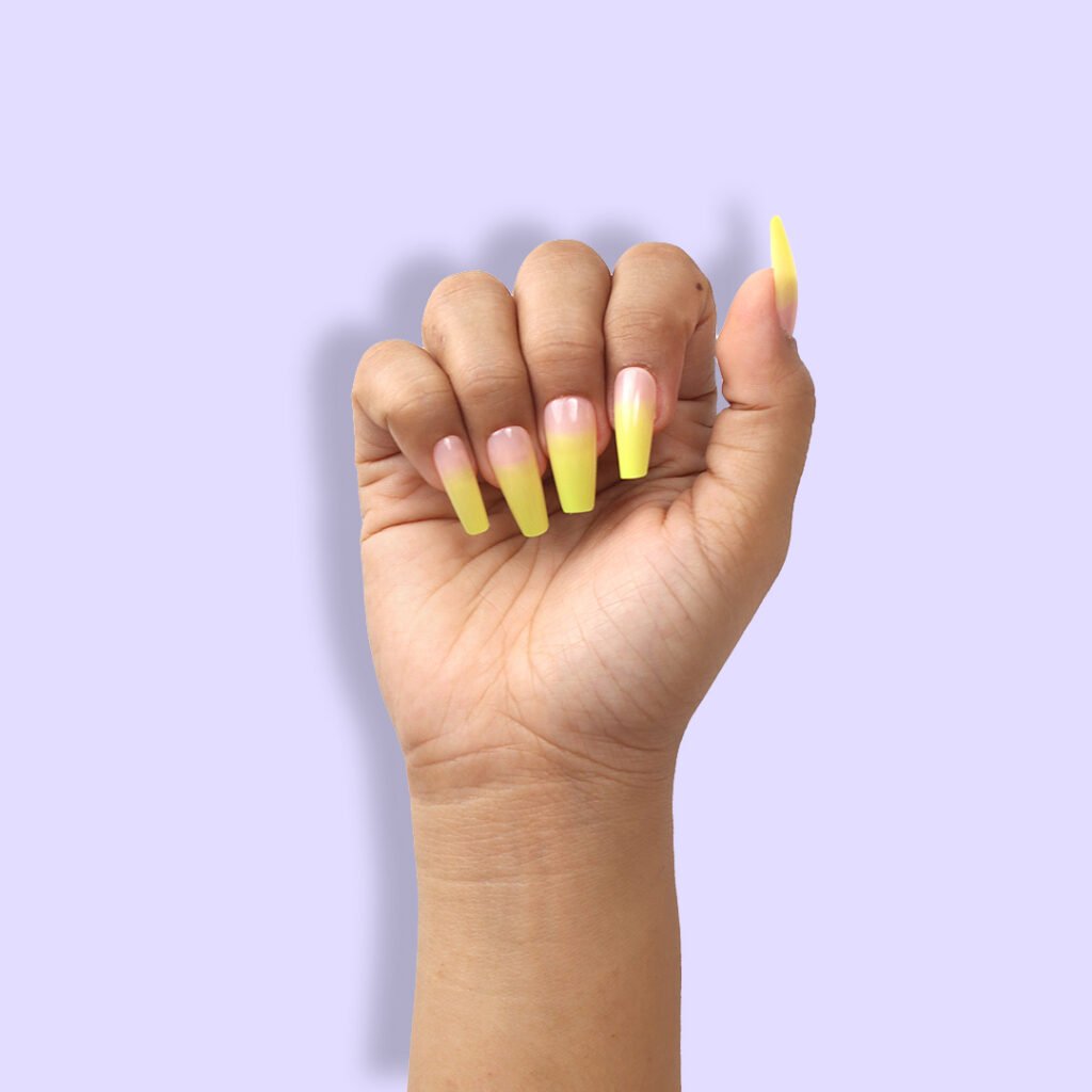 Yellow ombre nails fading from pastel to bright yellow by allkembeauty