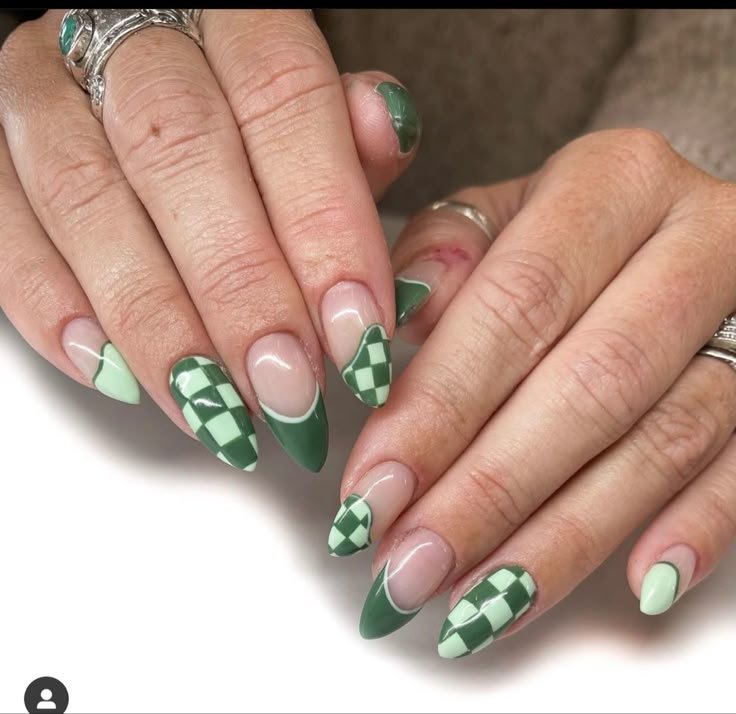 Alternating sage and white squares across nails by nailbeautyguide
