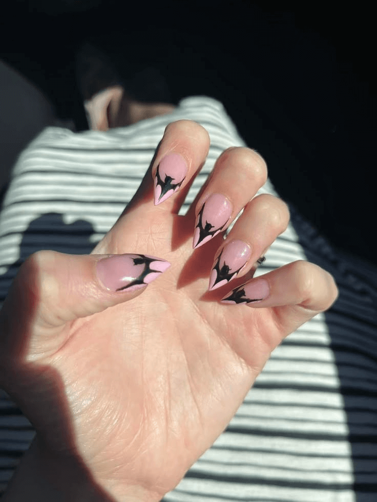 Bat wing accent Halloween nail by nailbeautyguide