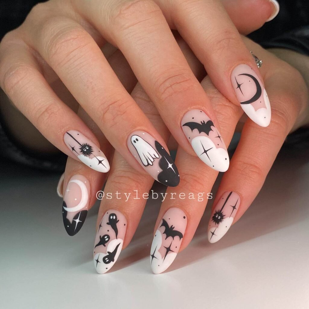 Black velvet texture Halloween nails by stylebyreags