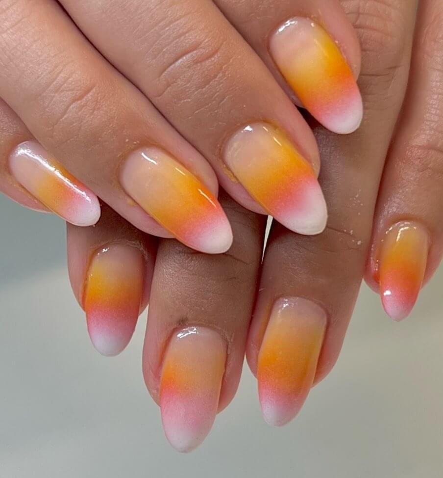 Candy corn ombre nail tips by karlasoriginailkolors