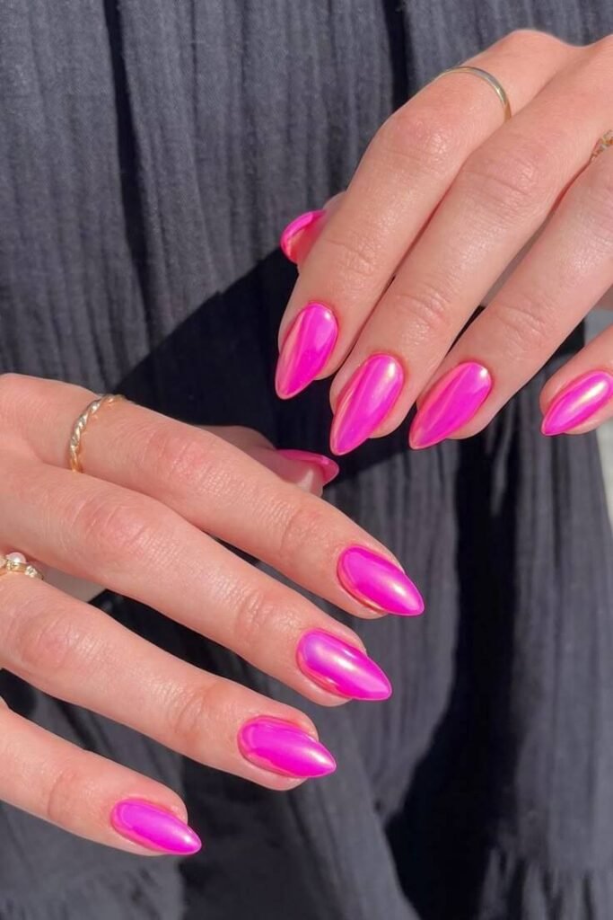 Chrome nails photographed under artificial lighting by nailbeautyguide
