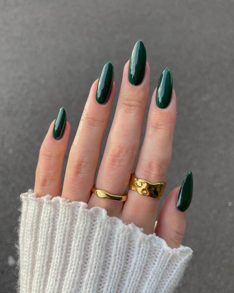 Dark green October nails inspired by forest tones by brittany_nailart