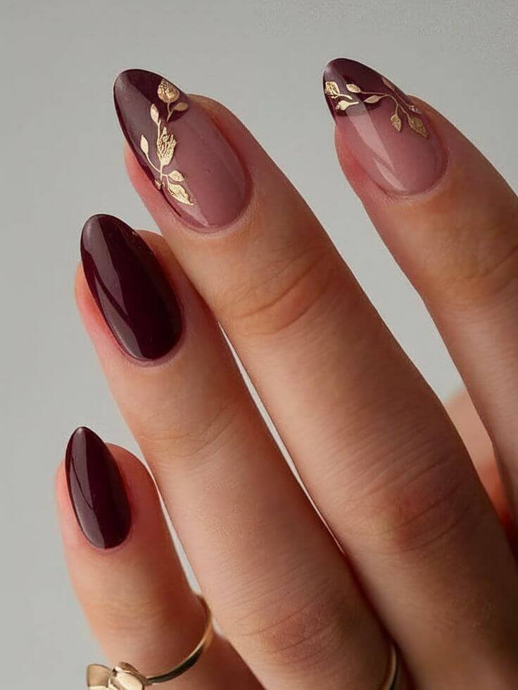 Deep burgundy satin-finish gel nails by nailbeautyguide