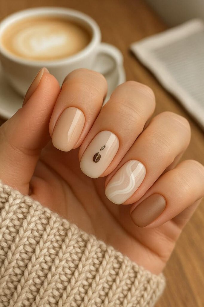Espresso and cream coffee swirl nail art by nailbeautyguide
