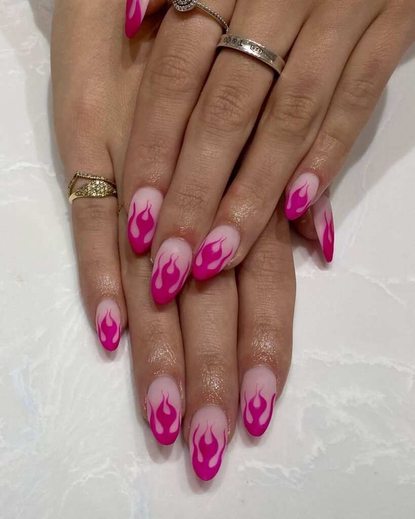 Flame nails styled with a leather jacket by nailbeautyguide