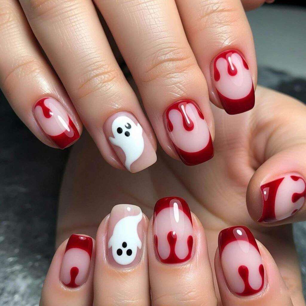 French tips with dripping blood nail art by nails.by_thanh