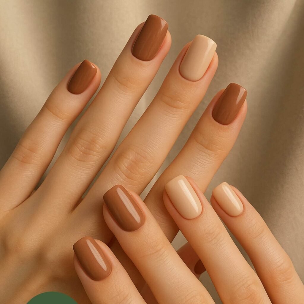 Glossy caramel latte gel manicure by houseofnailstny