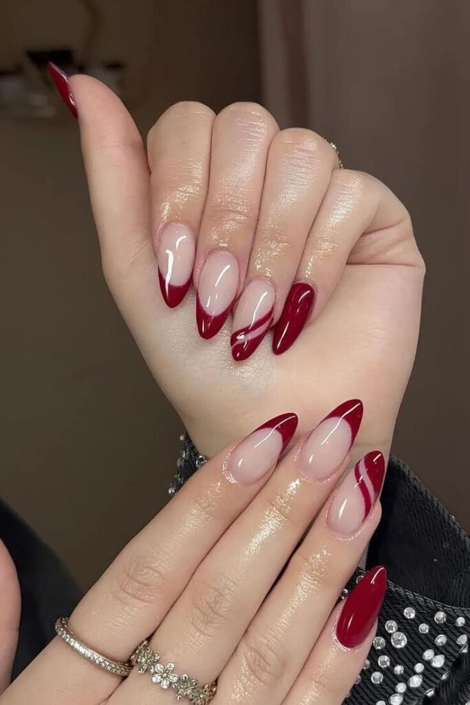 Glossy red October nails with a bold finish by nailbeautyguide
