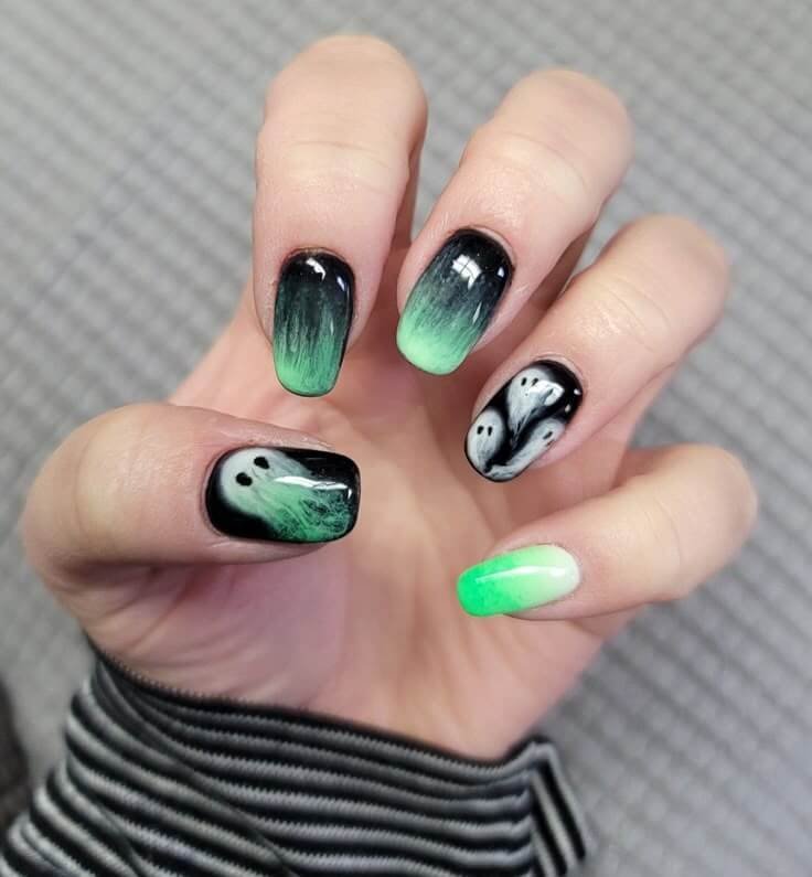 Glow-in-the-dark ghost nail art by nailbeautyguide
