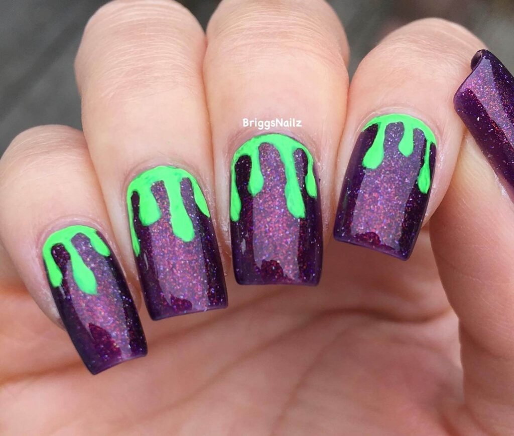 Green slime drip nails by briggsnailz