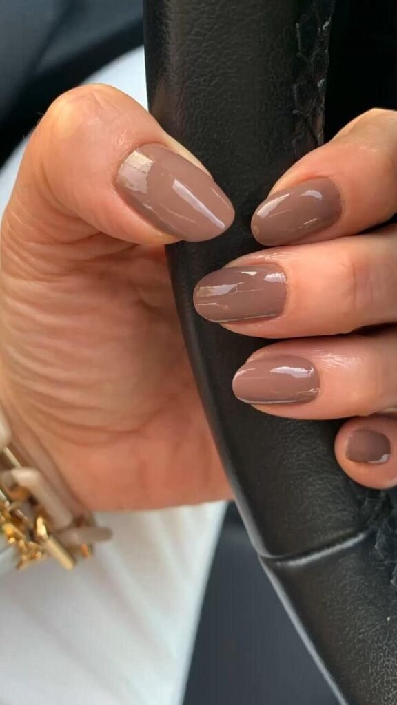 Hazelnut nude gel manicure, rosy undertone by nailbeautyguide