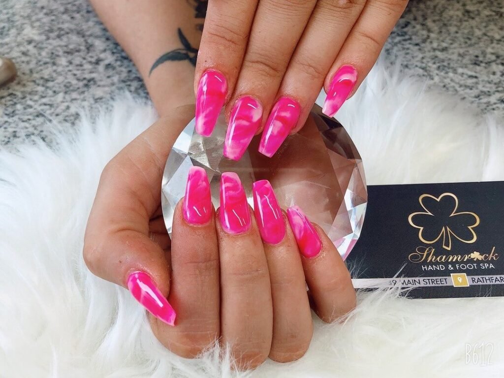 Marble nails styled with a coffee cup by shamrockspa49