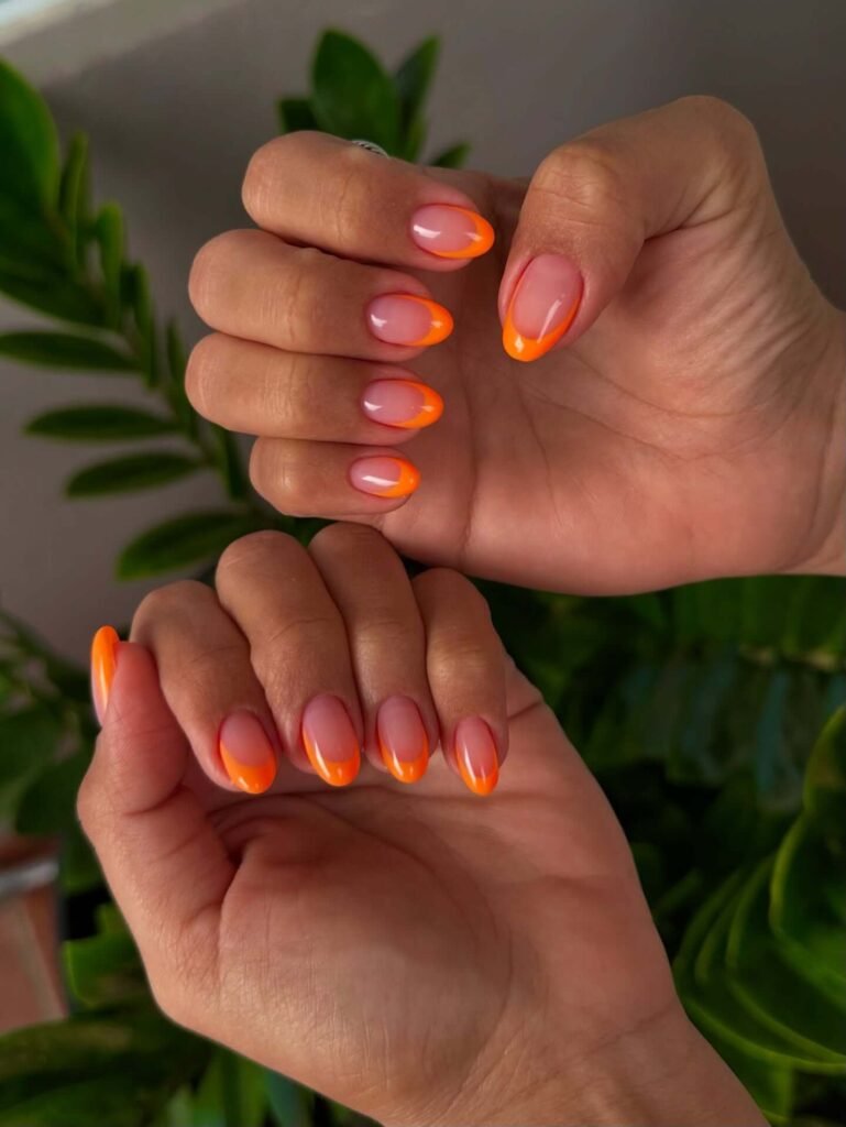 Neon French tips styled with bright summer accessories by gelpolish_bar