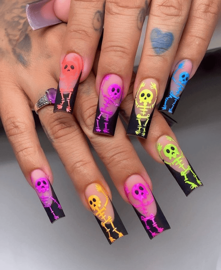 Neon skeleton nail art by nailbeautyguide
