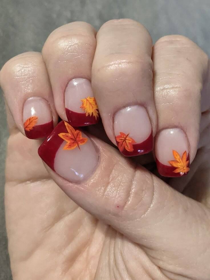 October nails with autumn leaf nail art design by nailbeautyguide