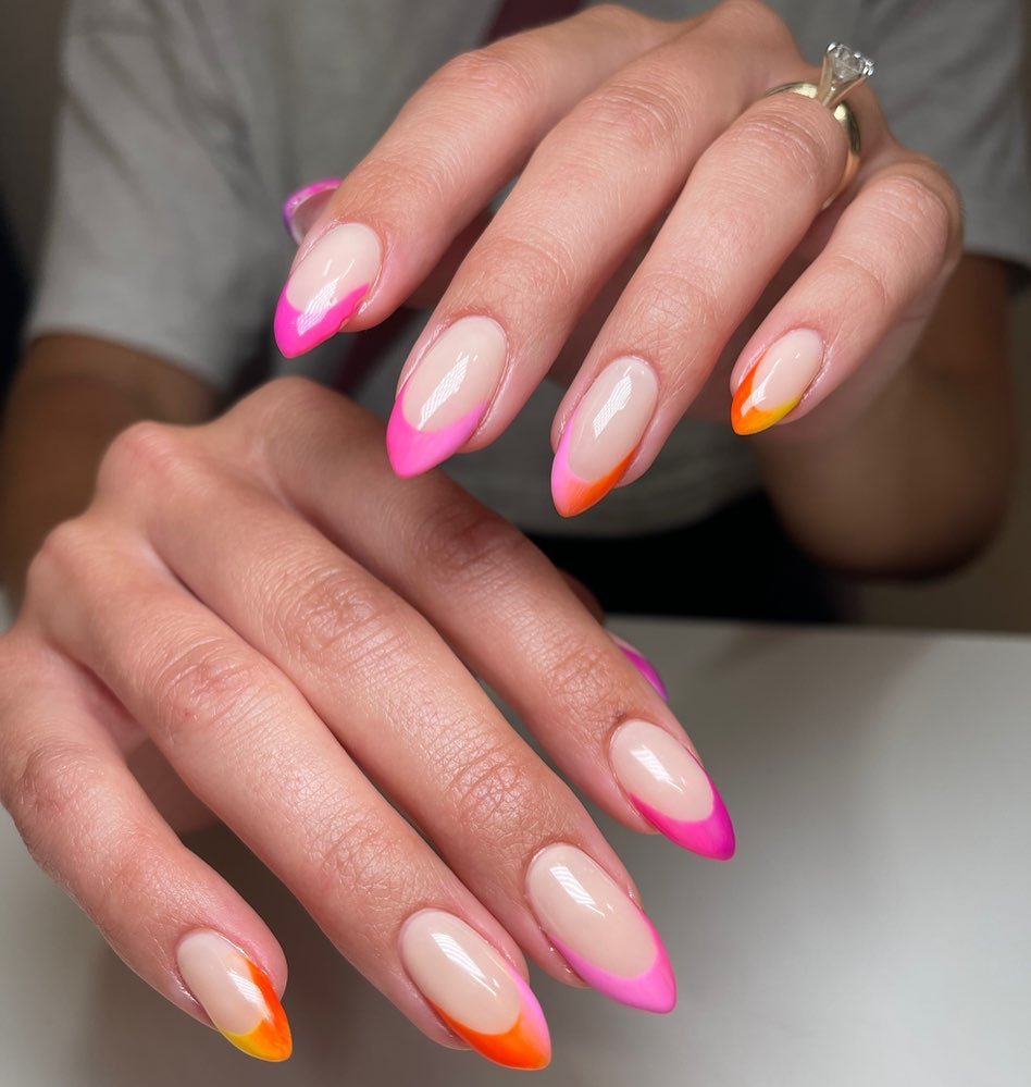 Ombre French tips styled with cozy props by nailsbyxioooo