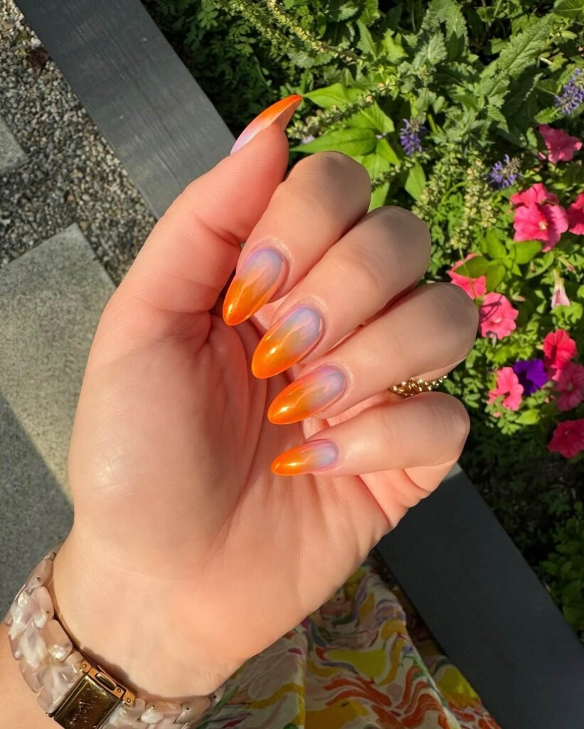 Ombre orange October nails with gradient autumn tones by jackiegiardina