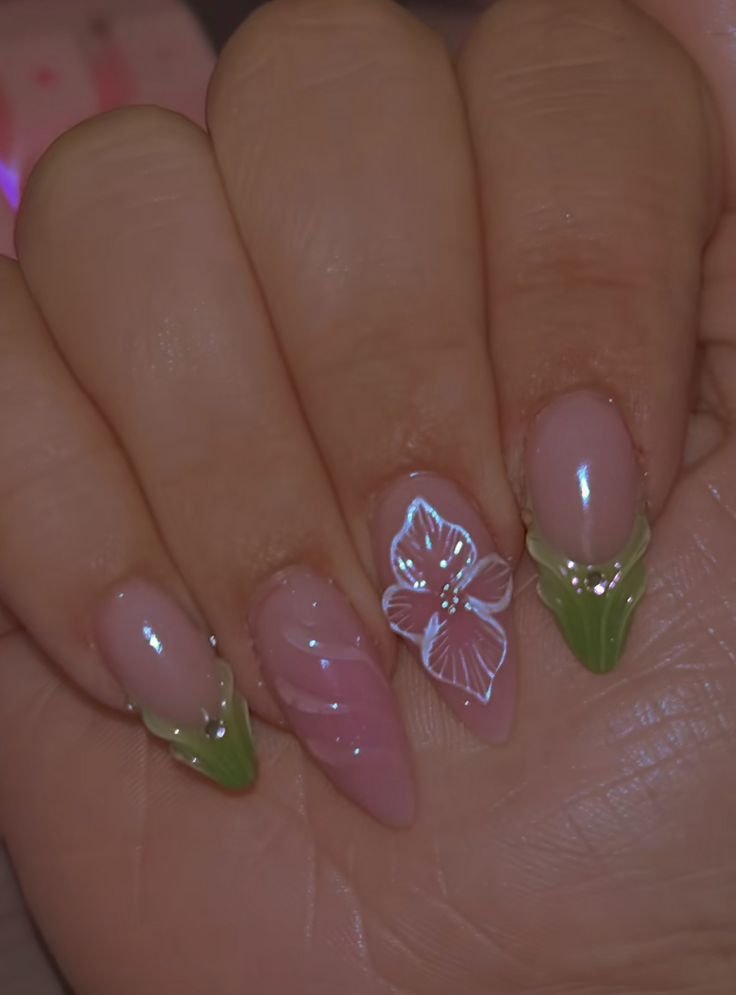 Sage nails combined with pastel pink, lavender, or blue by nailbeautyguide