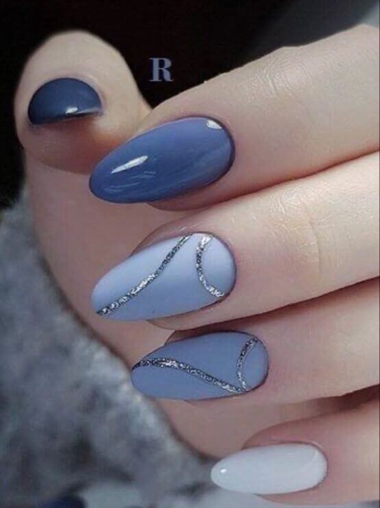 Smoky navy gel nails with soft sheen by nailbeautyguide
