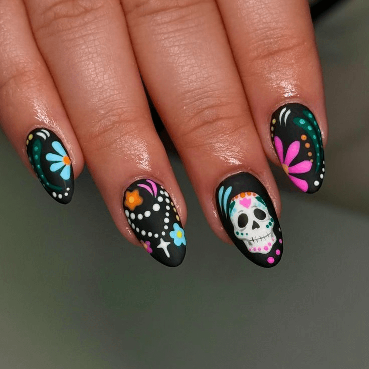 Sugar skull nail art Day of the Dead by nailbeautyguide