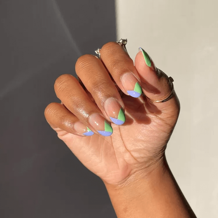 Angular Blue and Green Apex French Tips by melanated.mani
