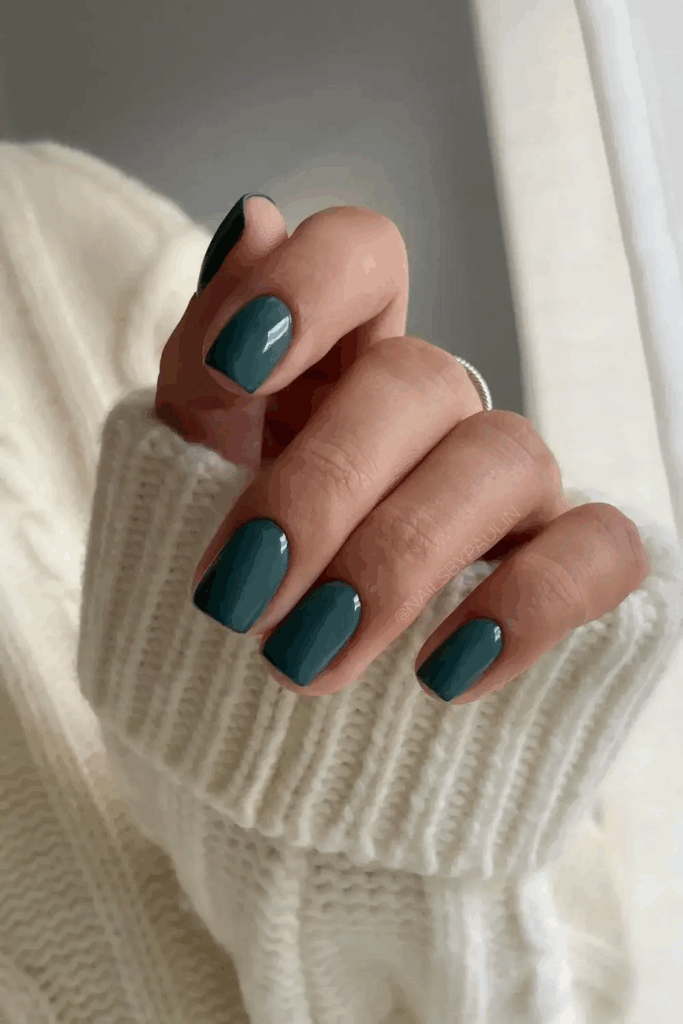 Deep Opaque Forest Green Solid Winter Nail Color by nailsbypaulin