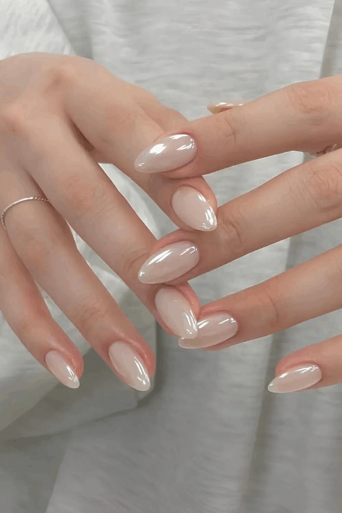 Elegant Milky White Chrome Effect Nails December by hxdxxm