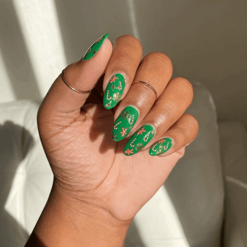 Festive Christmas Treat Collage Nails Gingerbread and Candy Cane by melanated.mani