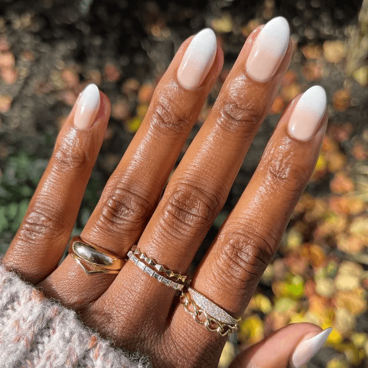 Glossy Neutral Nude-to-White Ombré Nails by lolo.nailedit